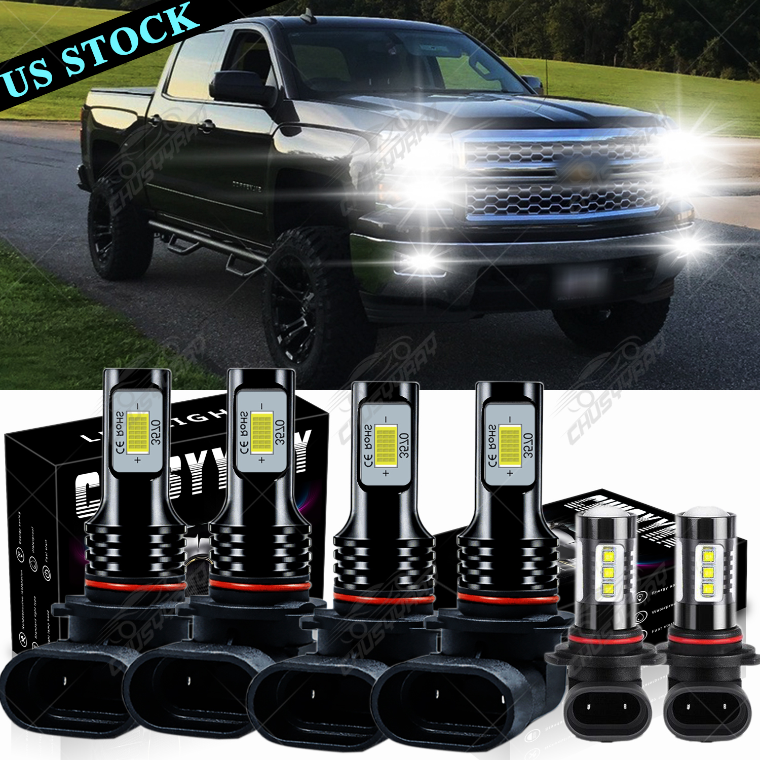 For Chevy Silverado 1500 2500 HD 2004-2006 Car LED Headlight + Fog