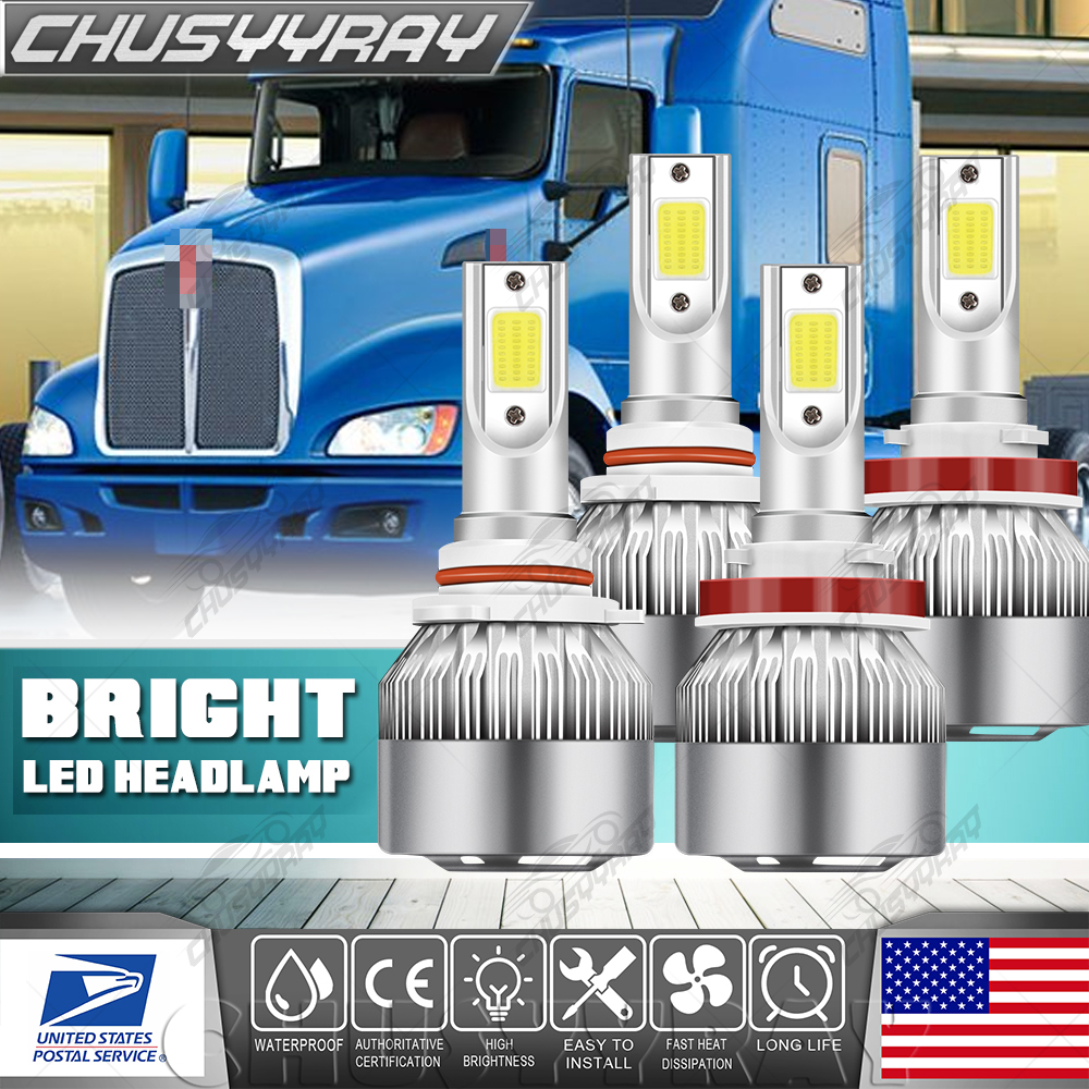 For Kenworth T680 T880 20132019 4Pcs LED Headlight Kit Bulbs High