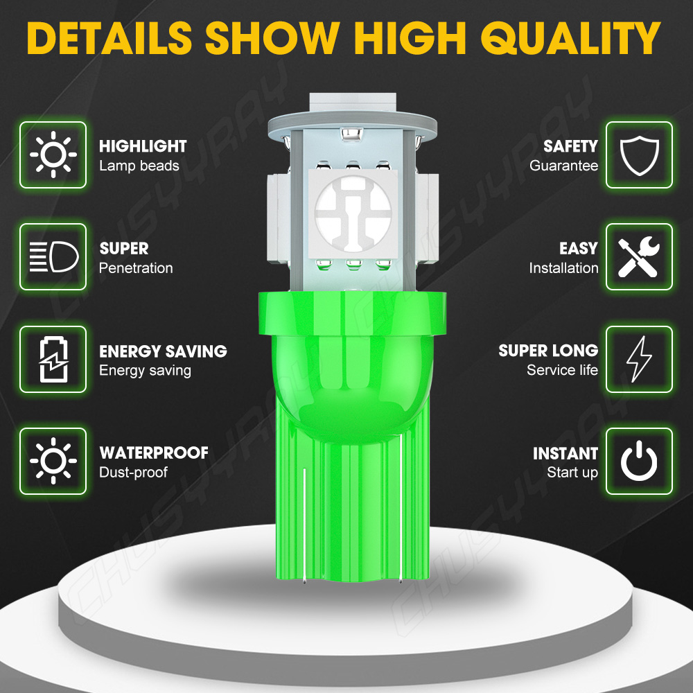 10 Pack Green T10 Wedge LED Bulbs – W5W 194 168 158 For Car Dome Map Door Lights