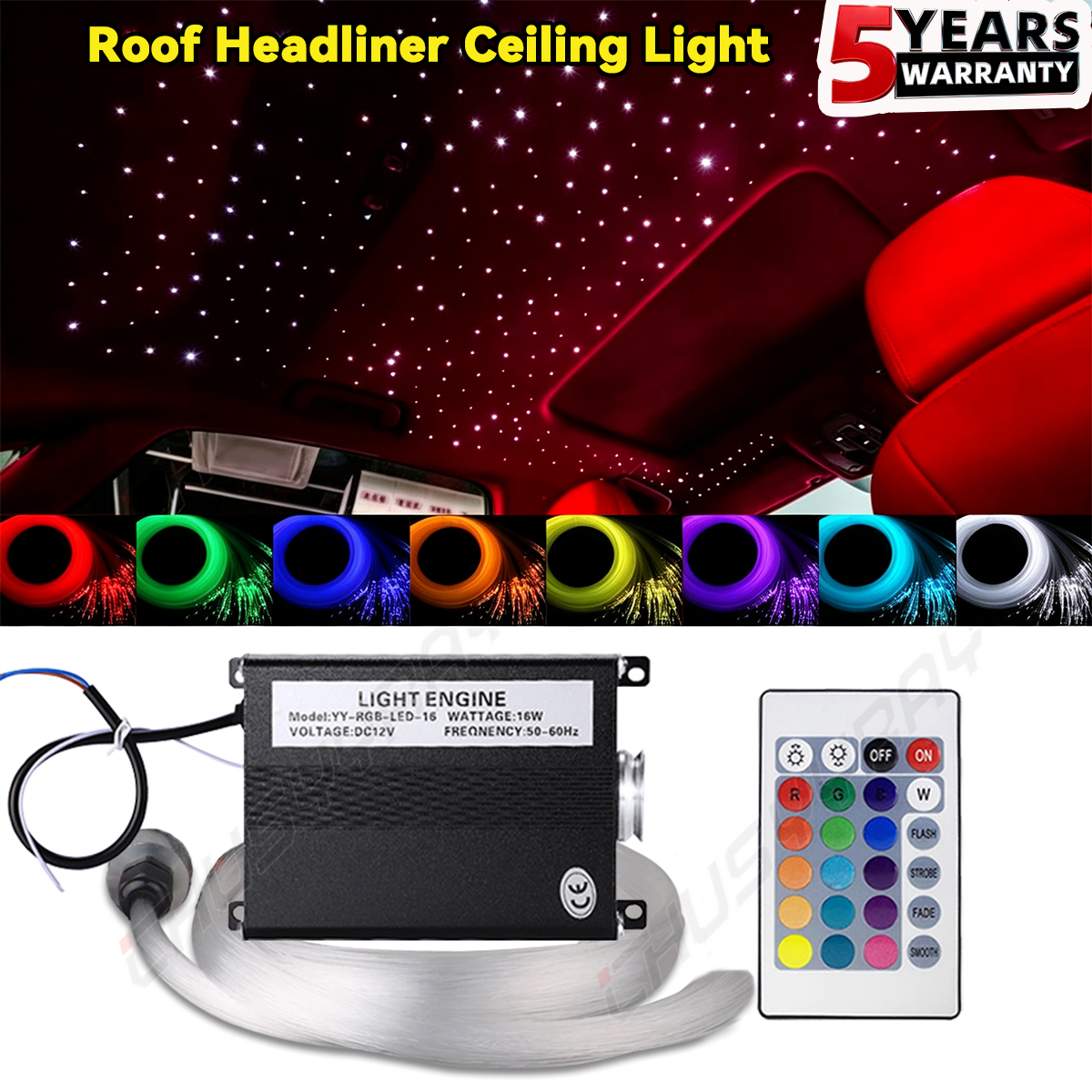 16W RGBW LED Car Twinkle Star Roof Headliner Ceiling Light Kit 300Pc Fiber Optic