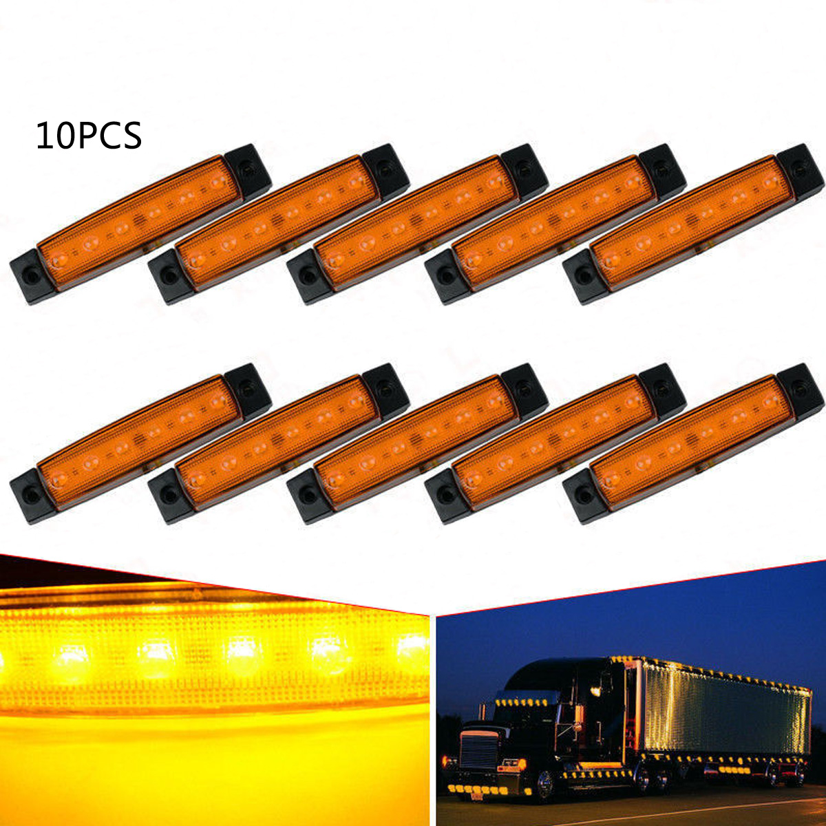 10x 24V 6 LED Rear Side Marker Light Indicators for Truck Trailer Lorry Amber