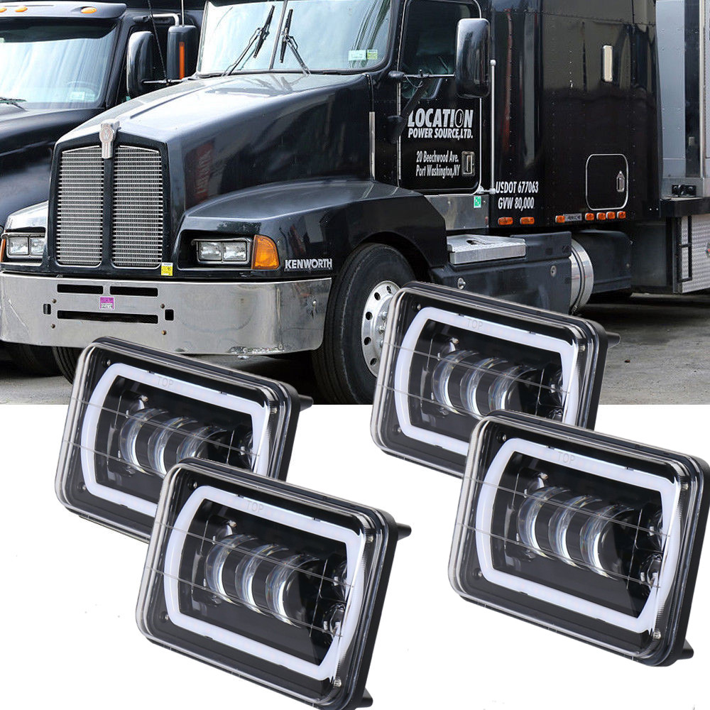 4X 4x6" Led Sealed Beam Headlights for Feightliner Kenworth T400 T800 W900 Truck