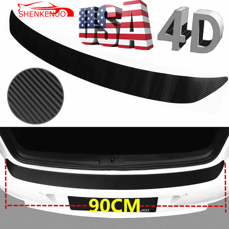 4D Black Carbon Fiber Look Auto Rear Trunk Tail Lip Protect Anti Scratch Sticker