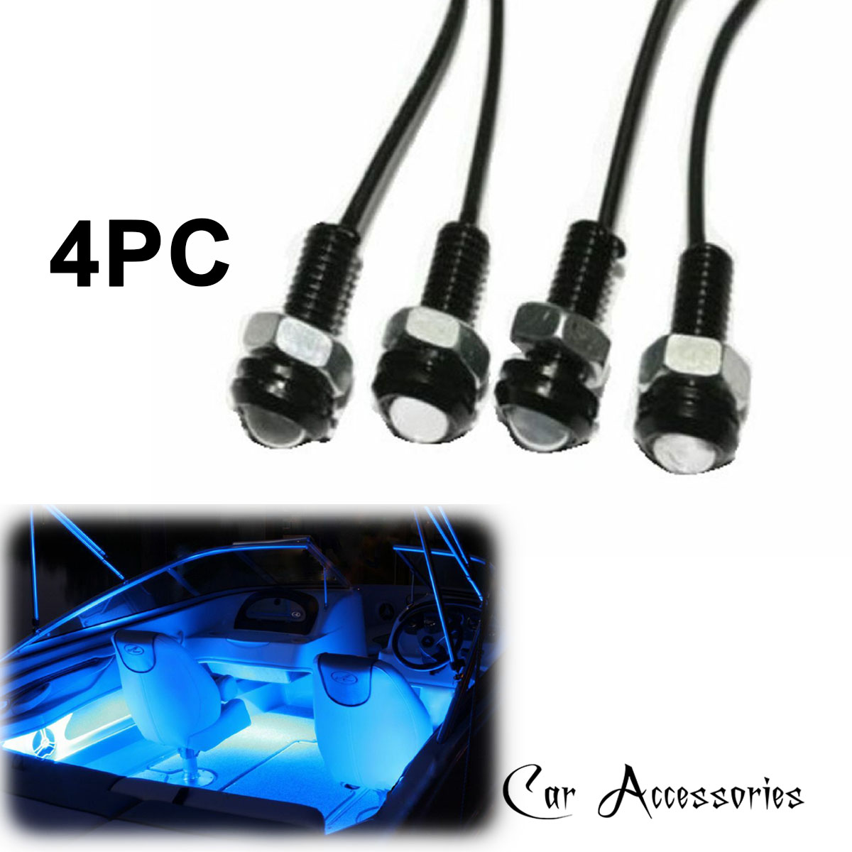 4x Blue LED Boat Light Waterproof 12v Deck Storage Kayak Bow Trailer Bass