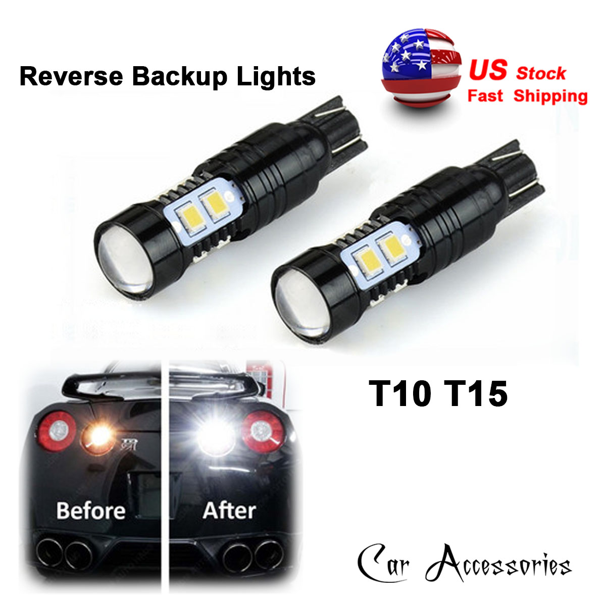Details about   2pcs of T10 Wedge LED Backup Reverse 5 Flux Blue Light Bulbs One Pair 921 912