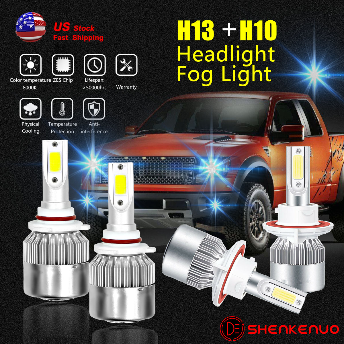 Combo LED Bulbs Kit for Ford Expedition 2007-14 High Low Beam H13 Fog Light 9145