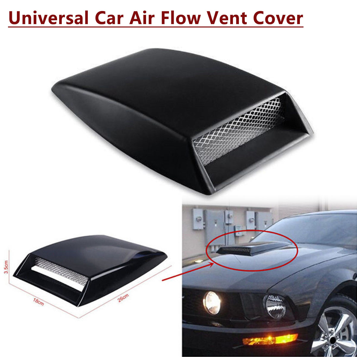 Universal Car Air Flow Intake Scoop Turbo Bonnet Vent Cover Sticker Hood Black Air Flow Vent Hood Scoop Silver