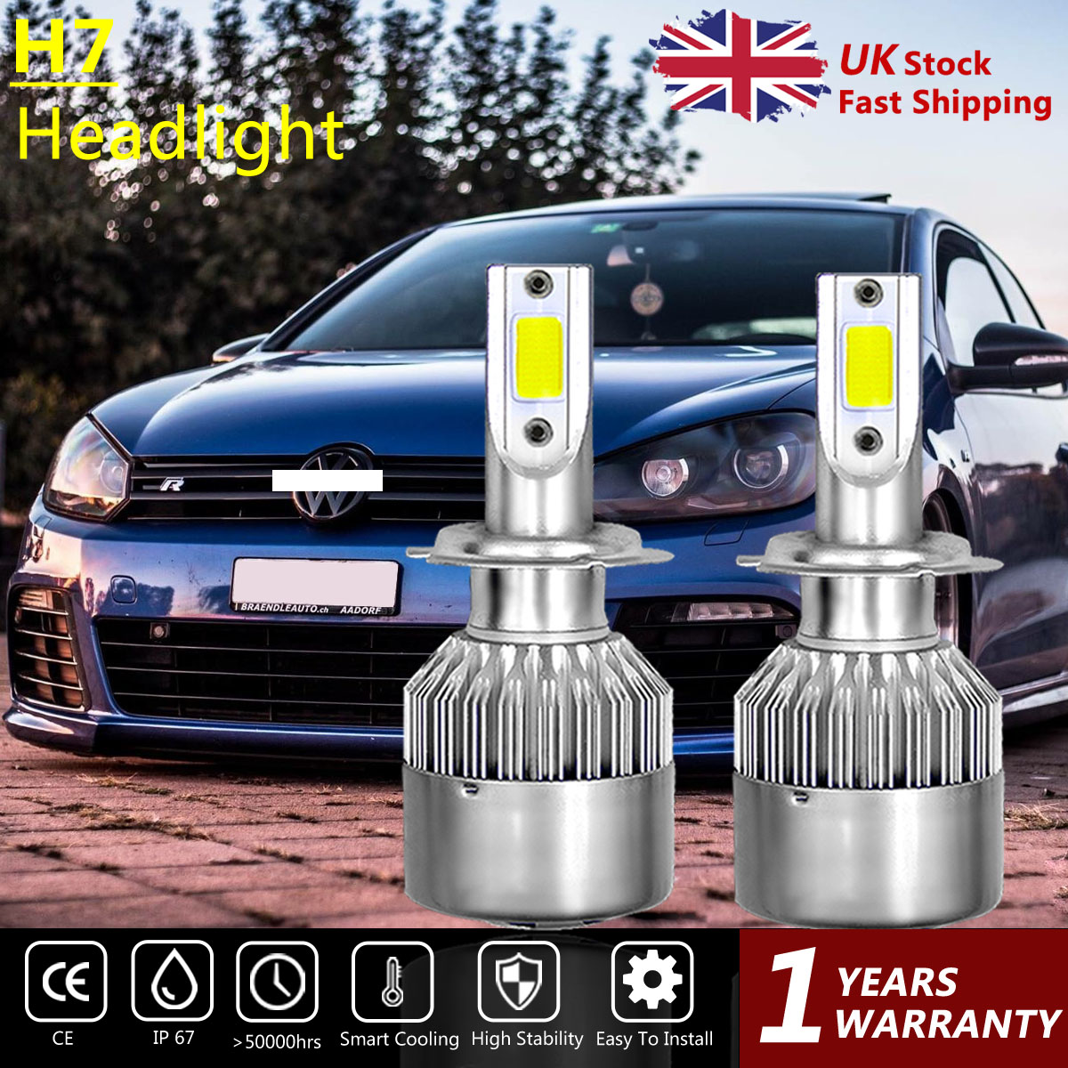 UK H7 For VW Golf MK6 MK7 COB LED Headlight Bulbs Kit 9000 Lumens