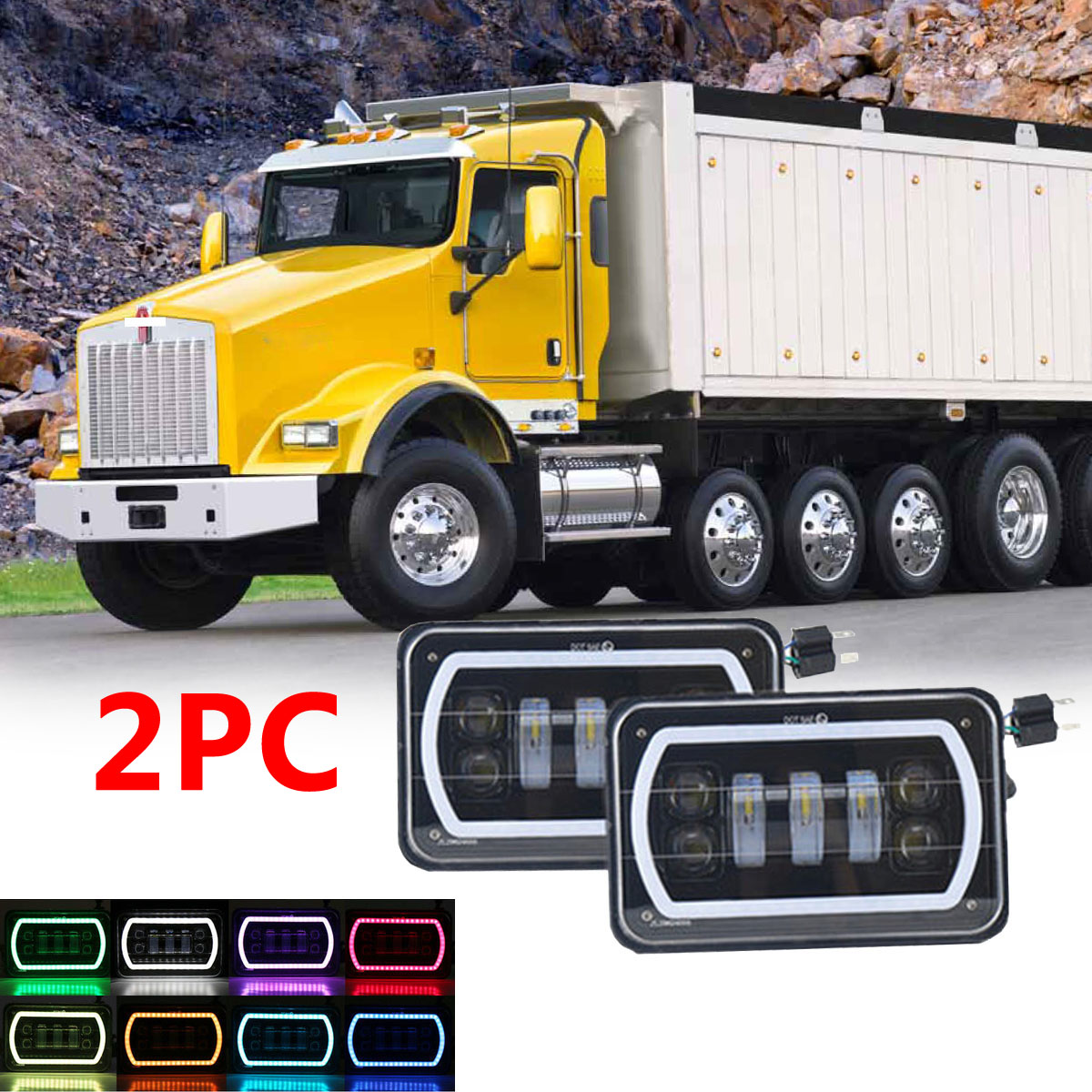 2Pcs 4x6 LED Headlights for Kenworth T400 T600 T800 W900L W900B Classic 120//132