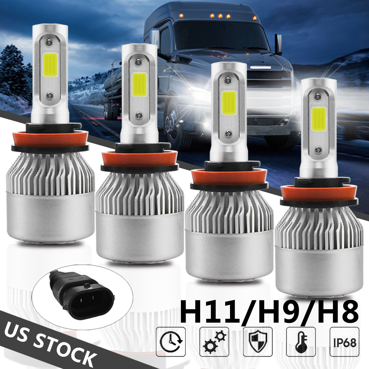 Fit 04-17 Freightliner Cascadia Truck LED Headlight Conversion Kit High Low Beam