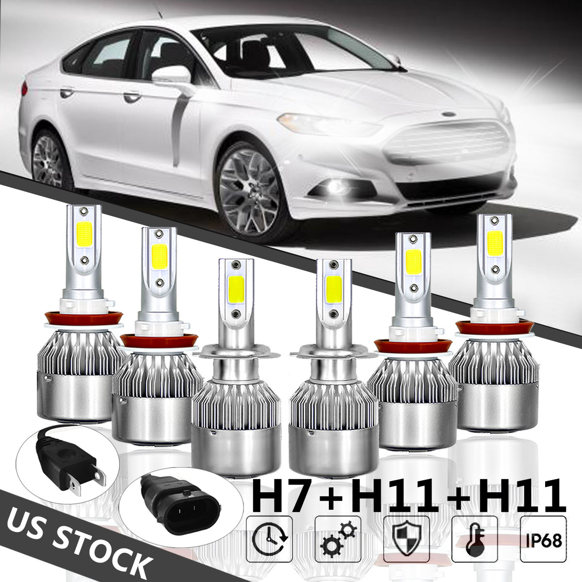 Car Truck Led Light Bulbs Combo H7 H11 Led Headlight Kit Bulbs Hi Low Beam Fog For Ford Fusion 2006 2018 Auto Parts And Vehicles