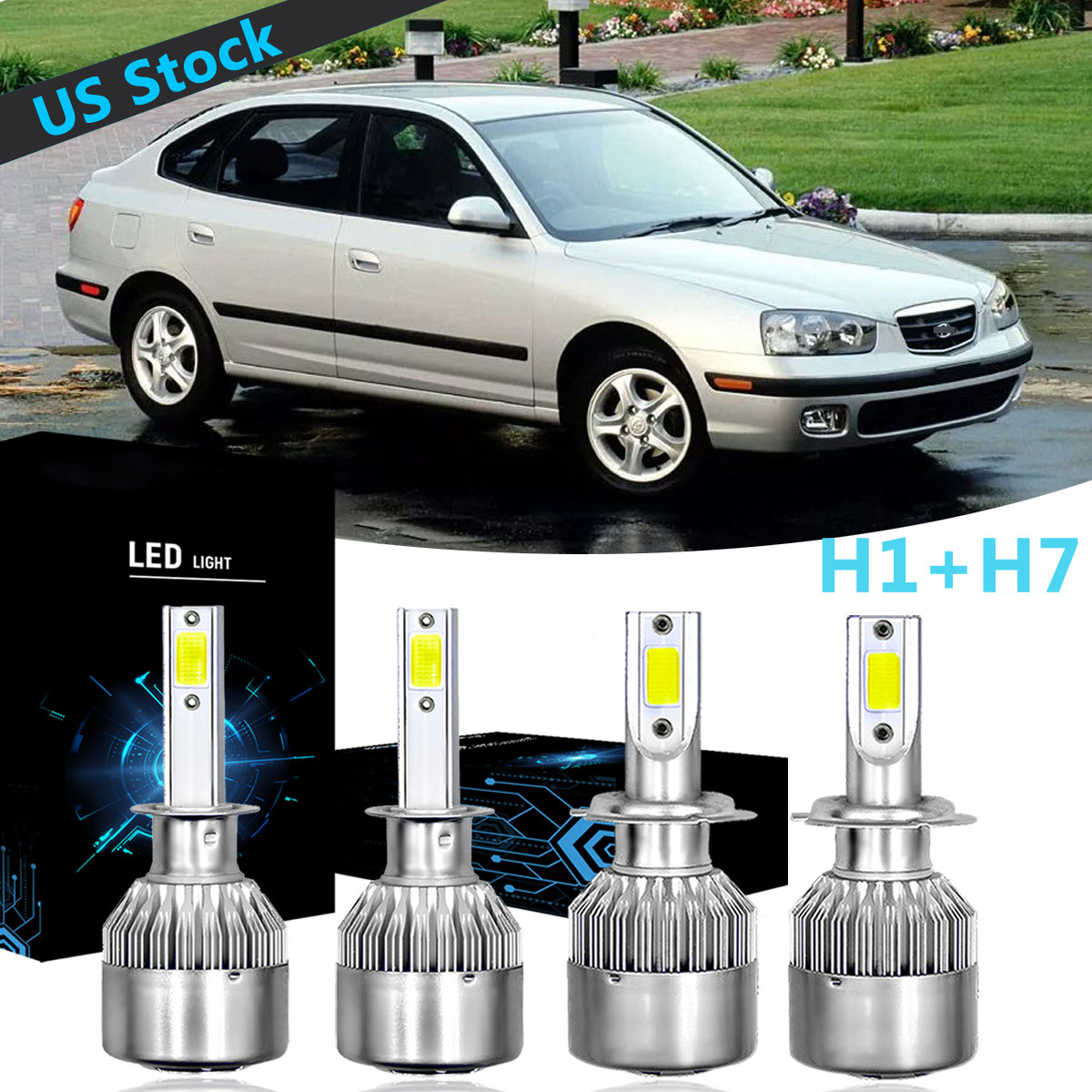 4pc H1 H7 Led Headlight Bulb High Low Beam C6 For Hyundai Elantra 2001 2003 Us Ebay