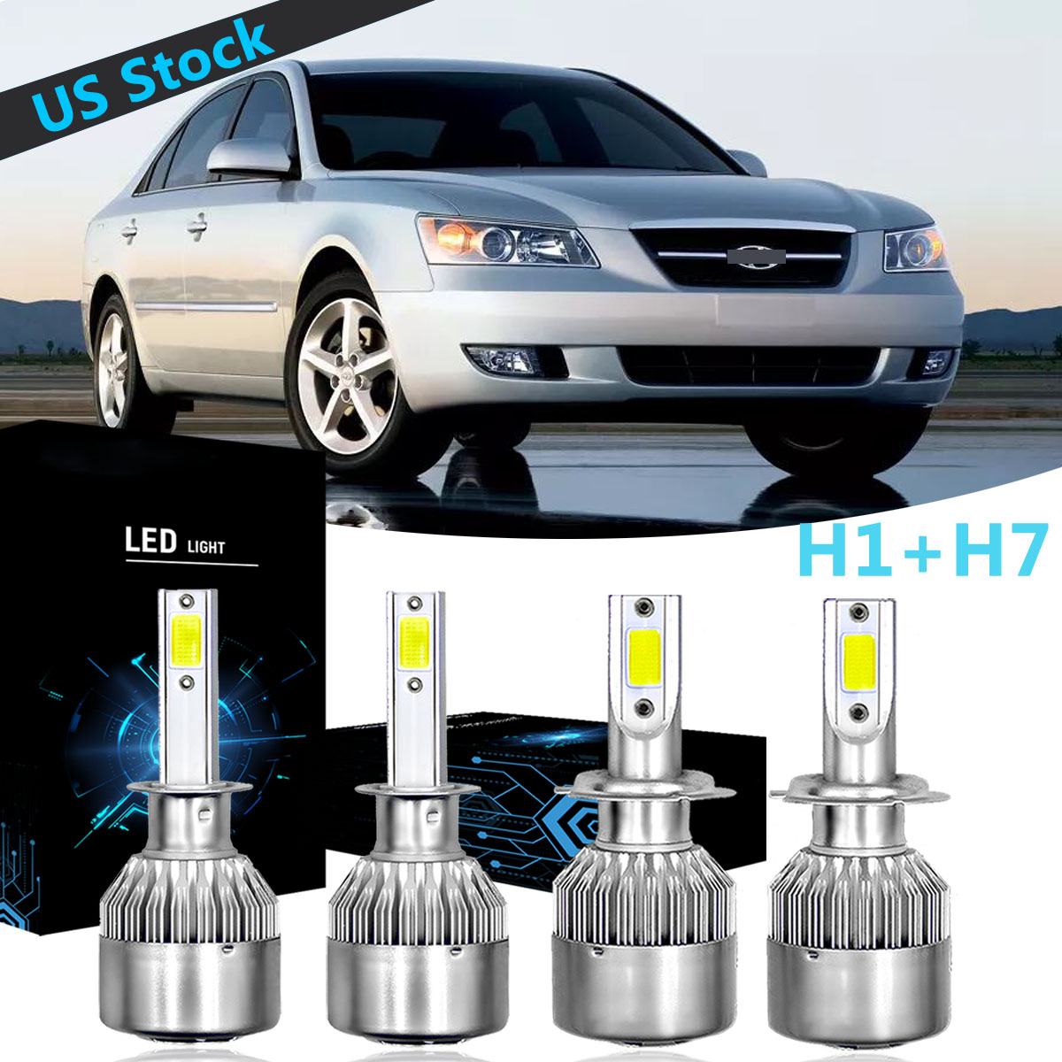 4pc H1 H7 Led Headlight Bulb High Low Beam C6 For Hyundai Sonata 2006 2008 Us Ebay