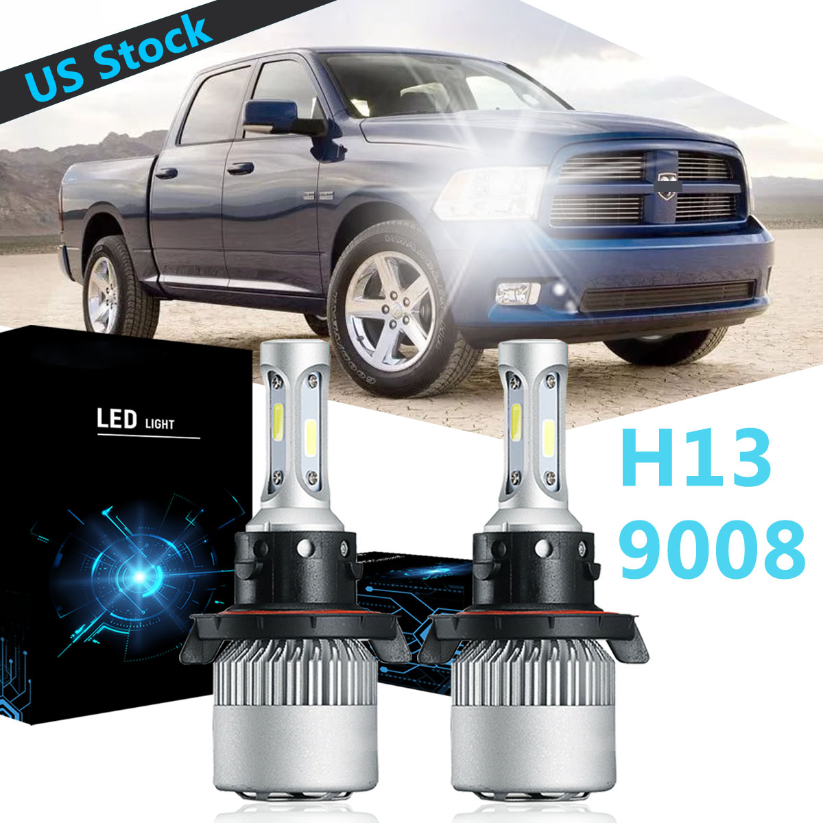 2X 9008 Ice Blue LED Headlight Hi//Lo Beam for Dodge Ram 1500 2500 3500 2006-2012