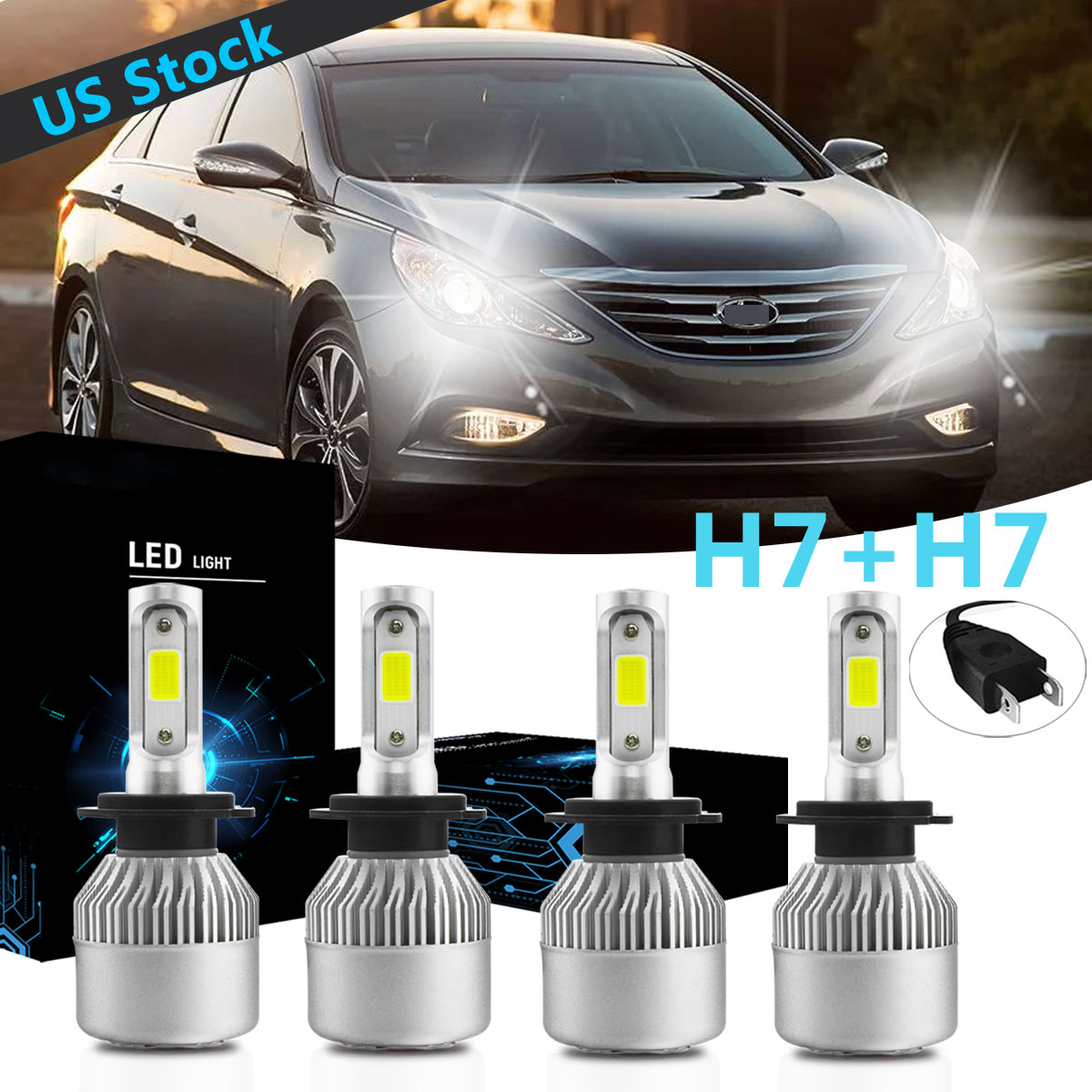 H7 H7 Combo Cob Led Headlight Bulb High Low Beam S2 For 11 14 Hyundai Sonata Ebay