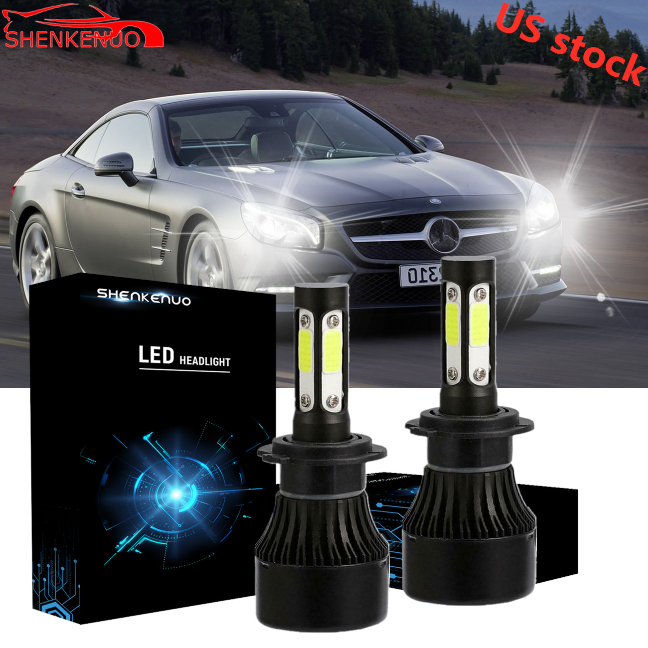 Automotive H7 LED Headlight Bulb Fit For Mercedes Benz SL S SLK E C CL ...