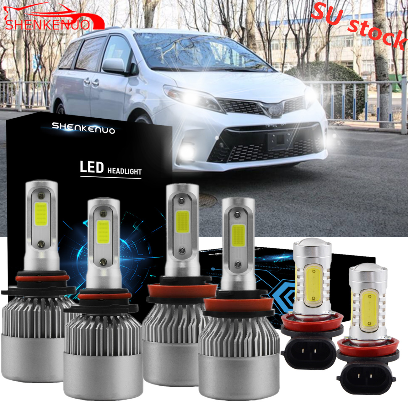 4X 9005 H11 LED Headlight Bulb Kit 6000K For Toyota Sequoia 2008-2017 Hi//Lo Beam