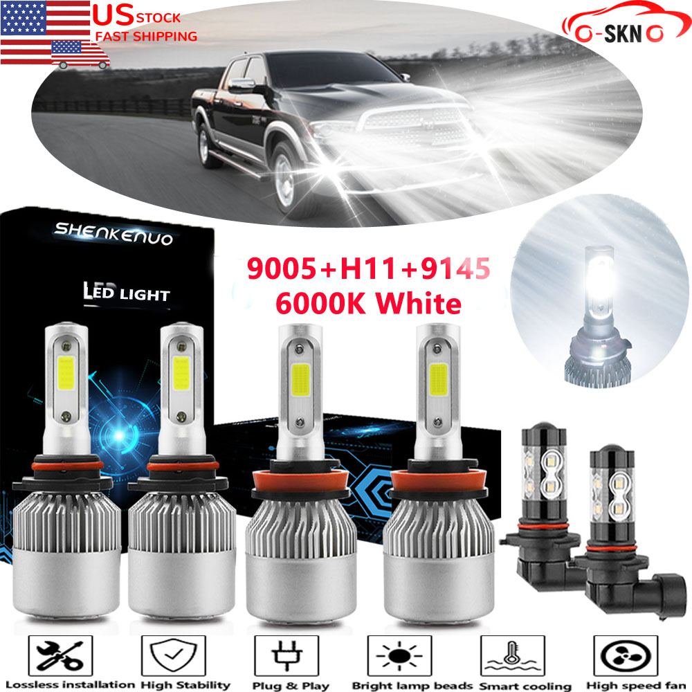 4X 9005 H11 Headlight LED Bulbs T 7 For 2009-2017 Dodge Ram 1500 2500 3500 4500