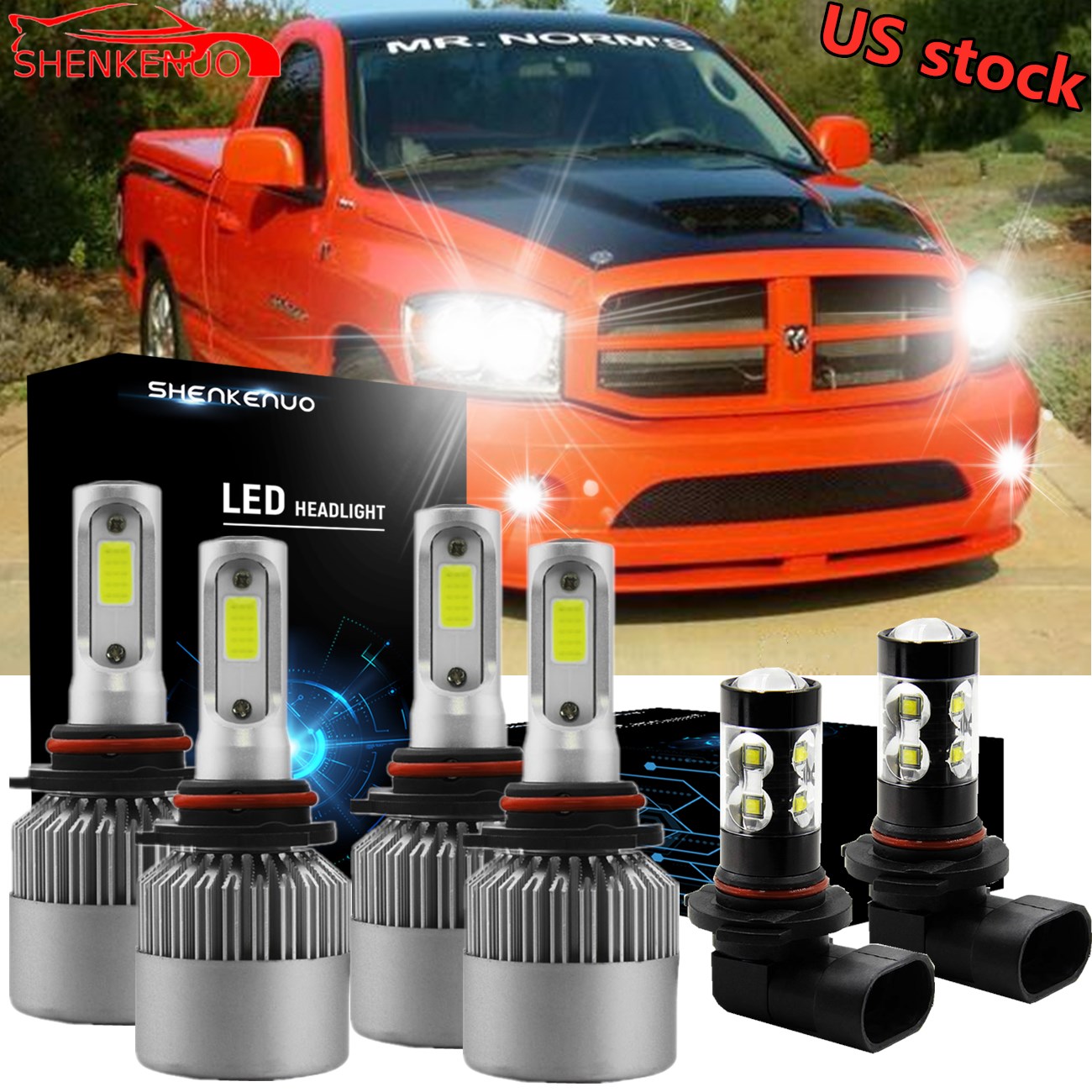 6X 8000K LED Headlight Hi-Lo Fog Light for Dodge Ram 1500 2500 3500 ...