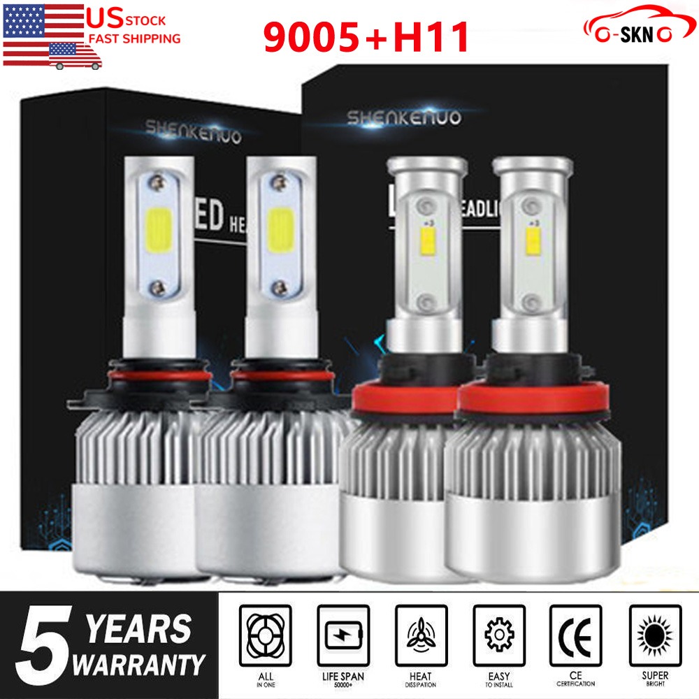 2 Pair 9005 H11 Combo LED Headlight Kit Light Bulbs 6000K 45 Days Free Return
