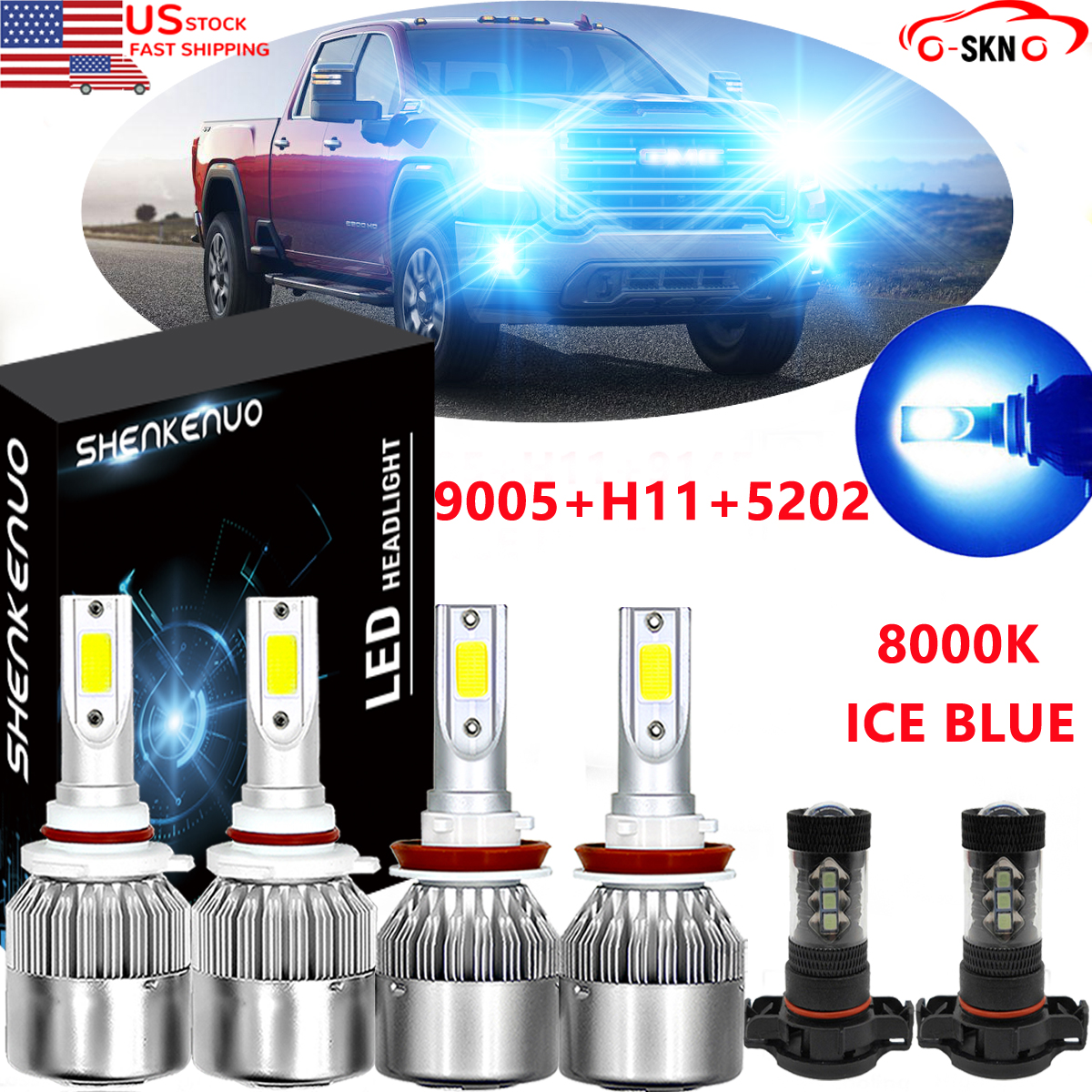 9005 H11 LED Headlight 5202 Fog Light bulb For GMC Sierra 2500 HD 2007-2014