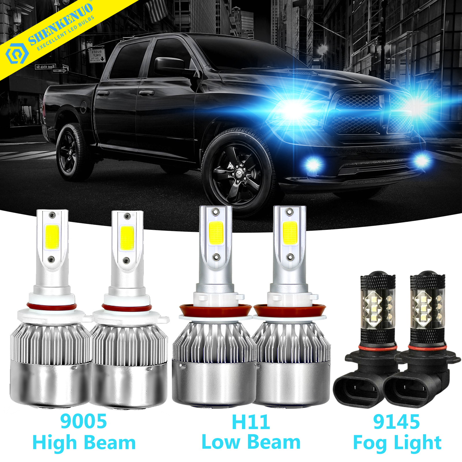 H11 9005 9145 LED Headlight+Fog Bulb for Dodge Ram 1500 2500 3500 2009-2018