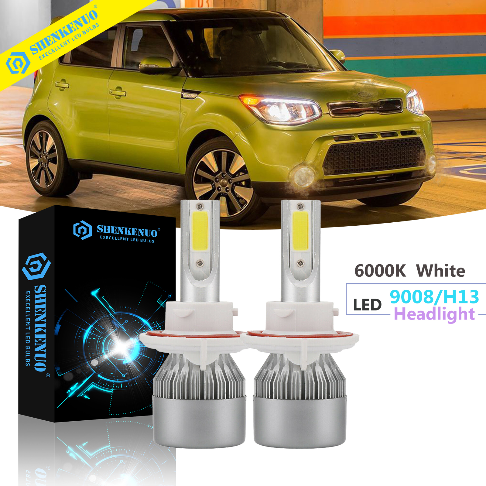 For 20142019 Kia Soul H13 9008 LED Headlight COB Bulbs Hi/Lo Kit 6000K