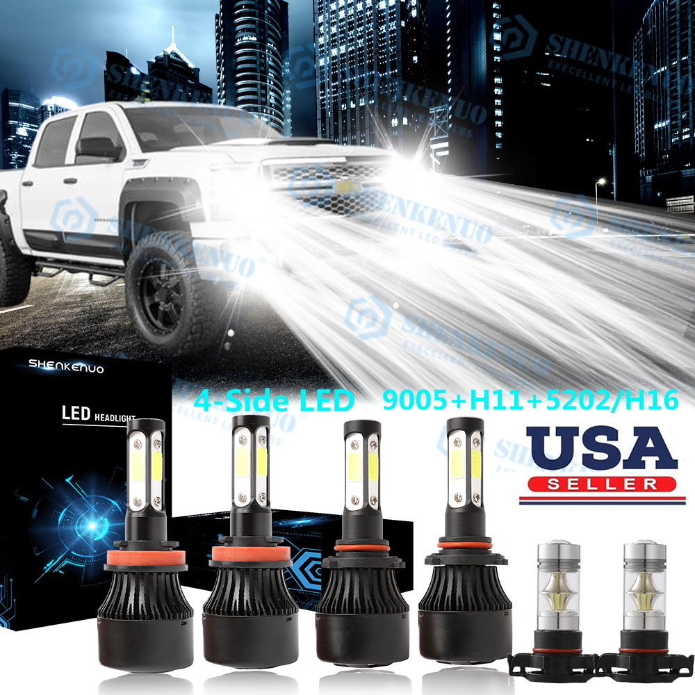 6x 9005 H11 LED Headlight Bulb+5202 H16 Fog Light for 07-15 Chevy Silverado 1500