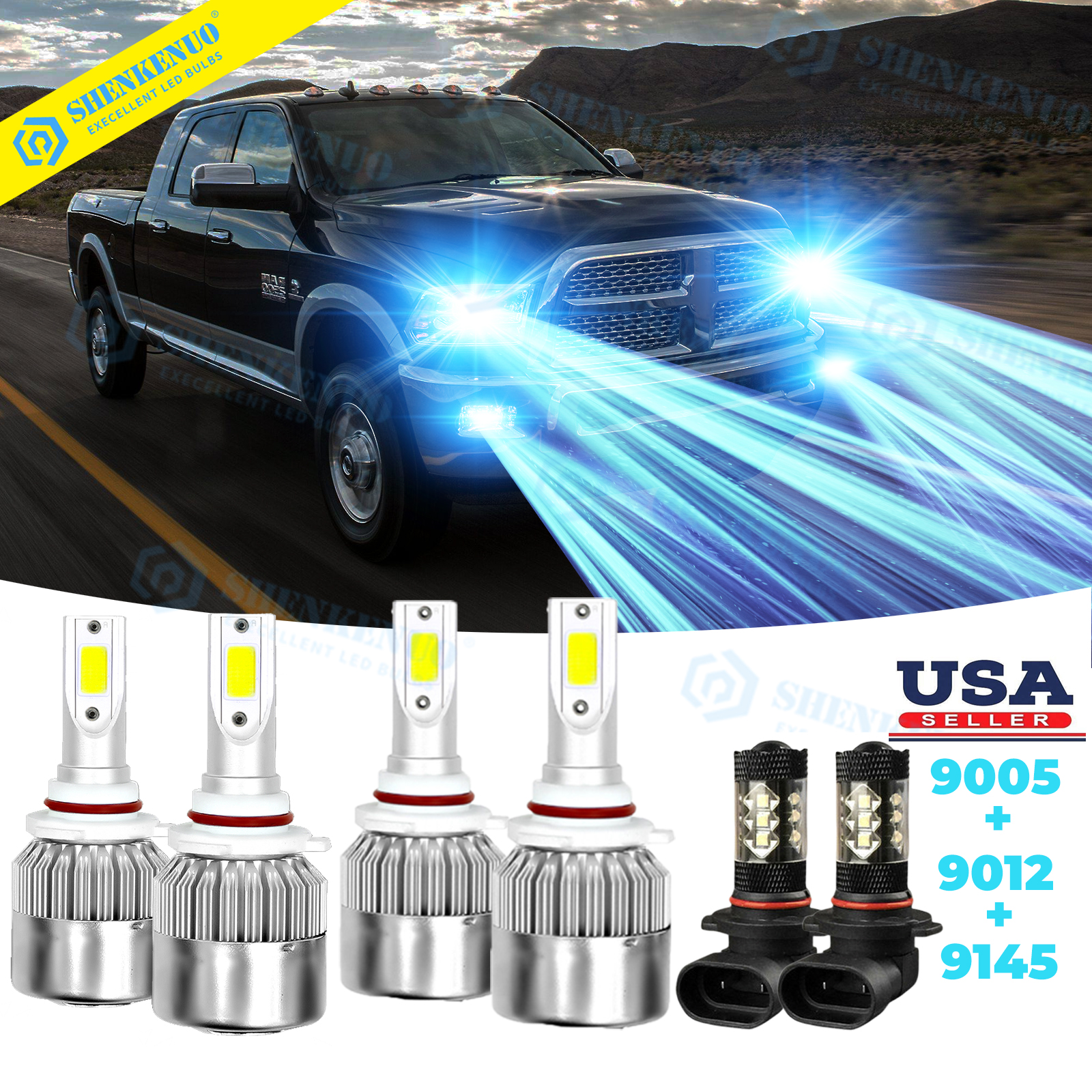 6X 8000K LED Headlight Fog Light Upgrade For 2007-2013 GMC Sierra 1500 2500 3500
