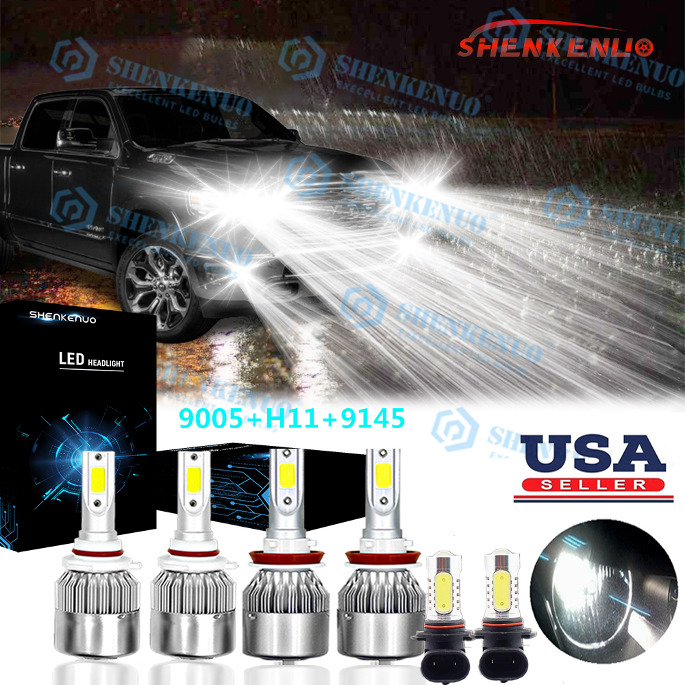 6X COB LED Headlight And Fog Light Kit For 2009-2017 Dodge Ram 1500 2500 3500 4500 5500 – 6000K White
