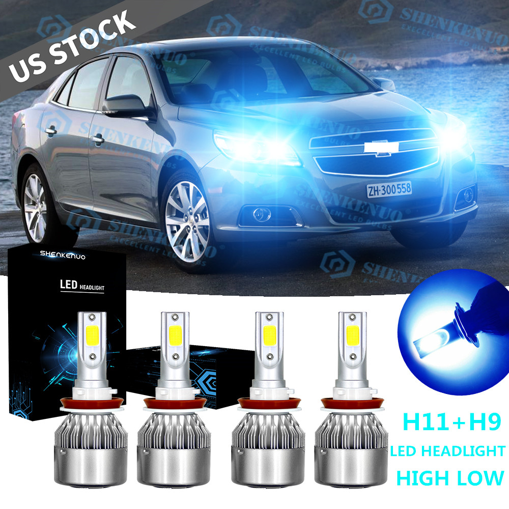 For Chevrolet Malibu 2004-2012 4X ICE Blue 8000K COB LED Headlight