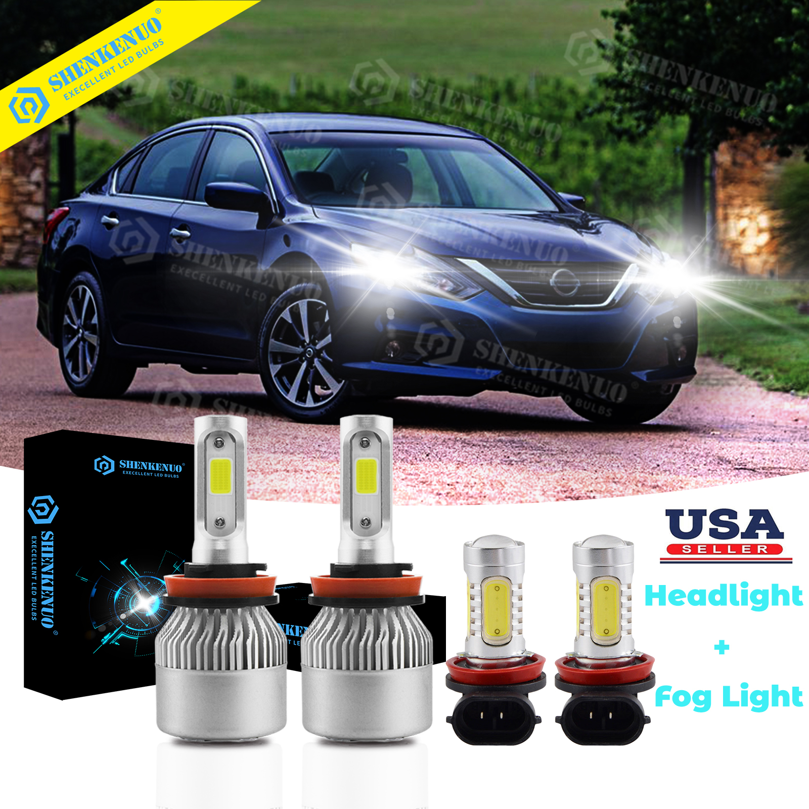 For Nissan Altima 2007-2018 4Pc LED Headlights Dual Beam + Fog Light ...