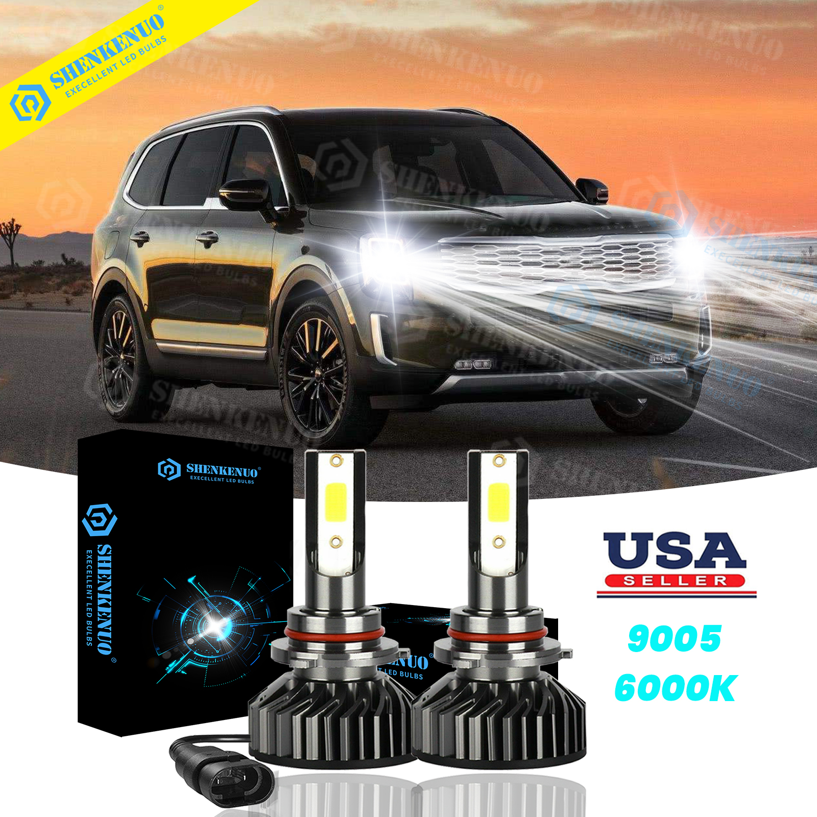 2pc 9005 HB3 LED Headlight Conversion Bulbs Kit 6000K For Kia Telluride