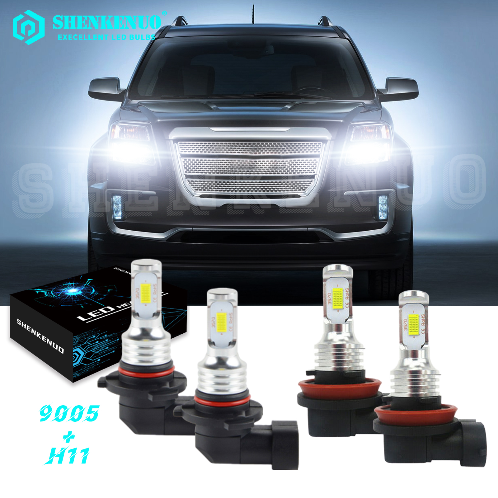 For GMC Terrain 20102018 4PC LED Headlight 9005 H11 High/Low Beam