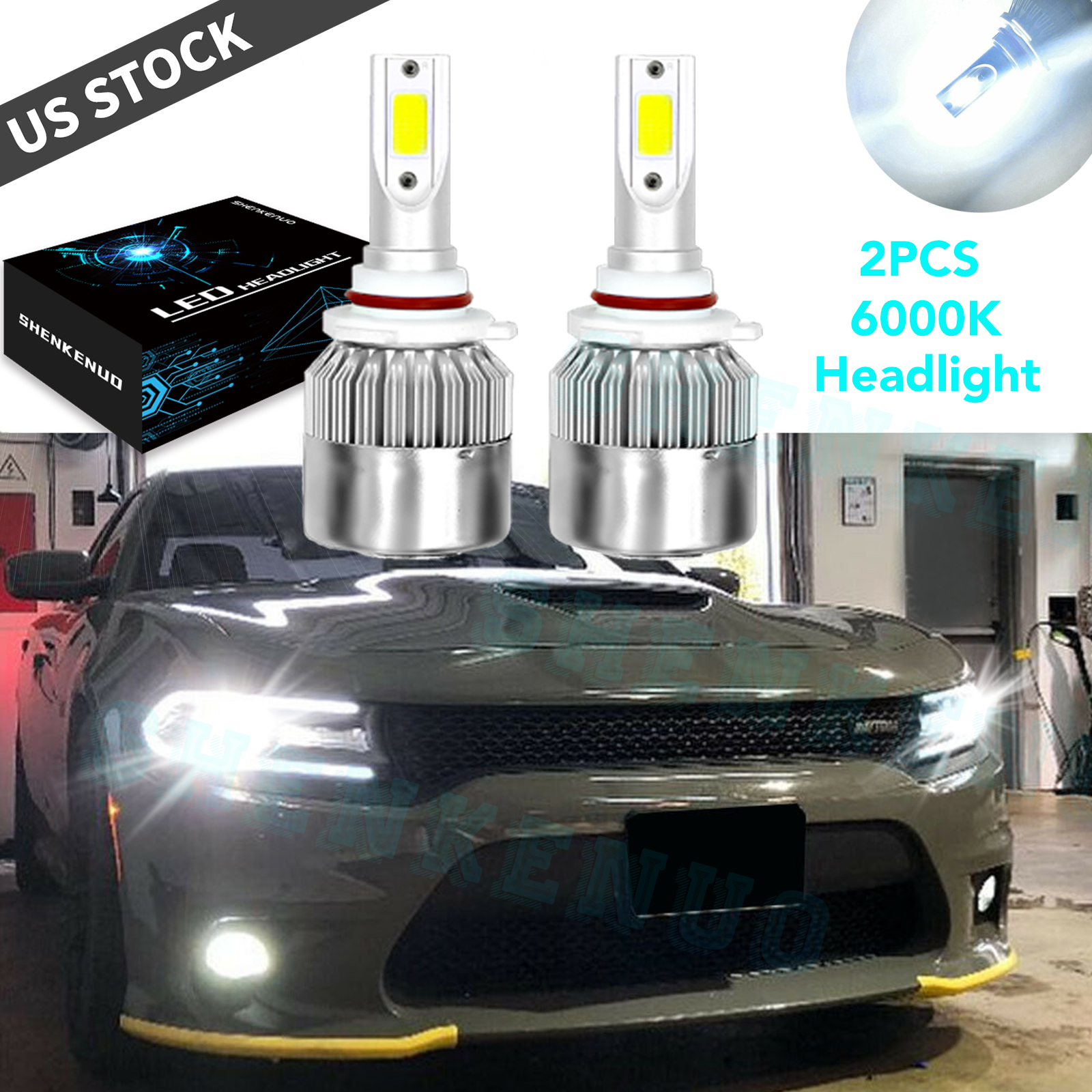 For Dodge Charger 20162019 2PC 6000K White 9005 LED Headlight Bulbs