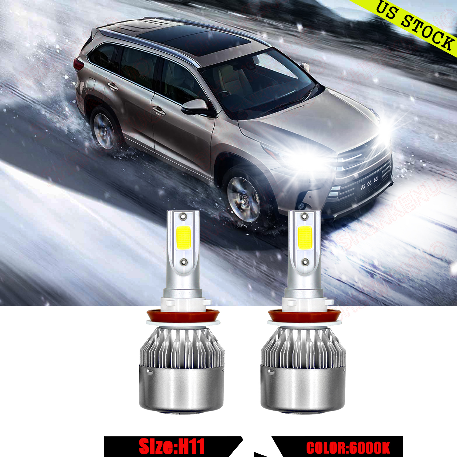 2pcs H11 Led Headlight Bulbs For Toyota Highlander 2017 2019 Low Beam 11000lm Ebay