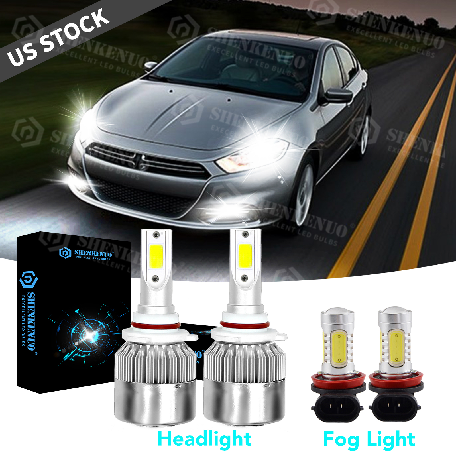 FOR DODGE DART 2013 2014 2015 LED HEADLIGHT White HIGH LOW BEAM FOG