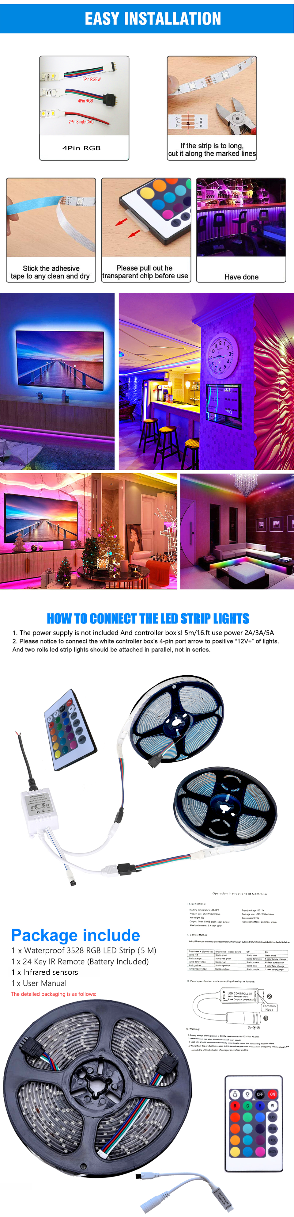 Details about   5-200m Flexible Strip Light 3528 RGB LED SMD Fairy Lights Room TV Party Bar 12V 