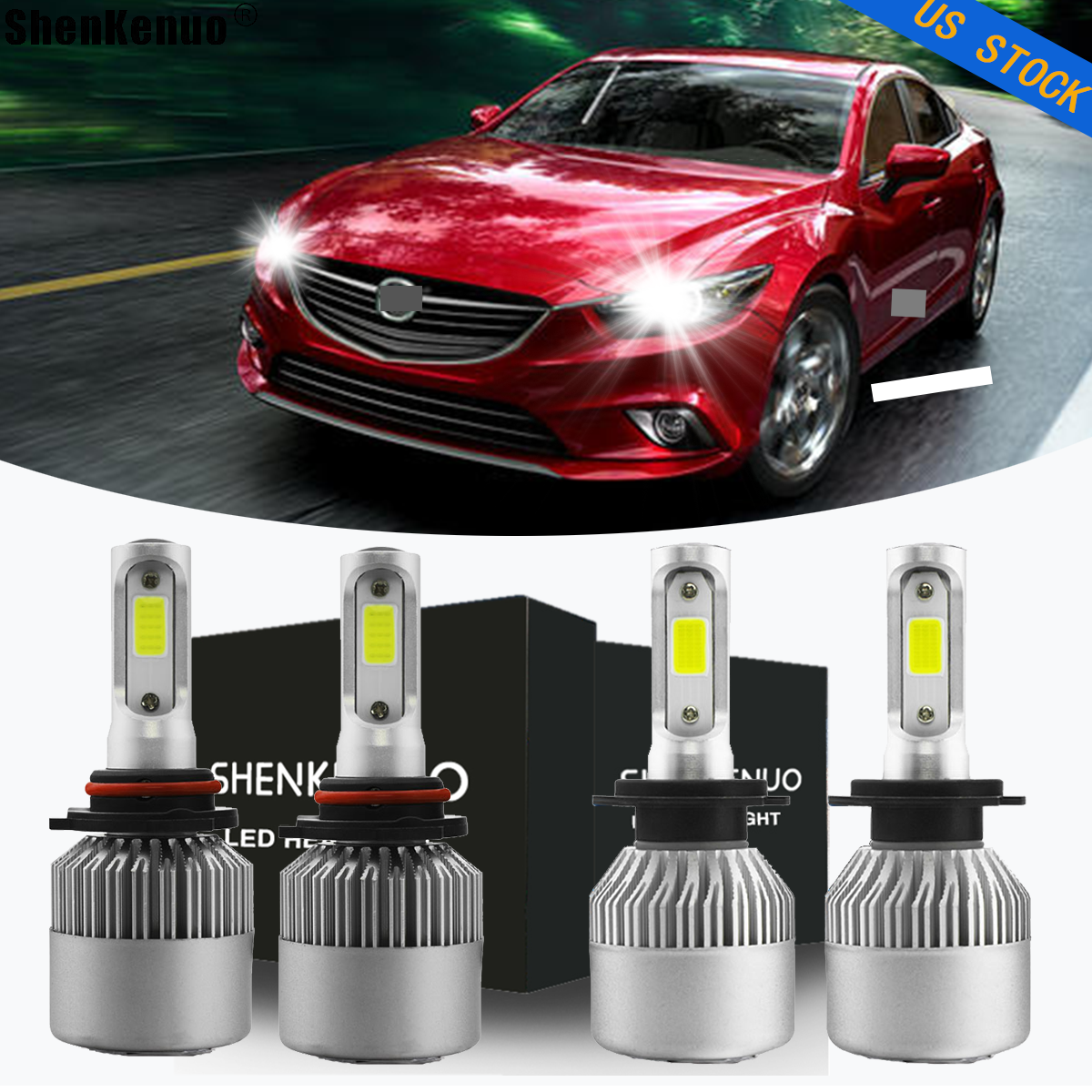 For Mazda 6 2011 2012 2013 Combo 9005 H7 LED Headlight Bulb High+Low