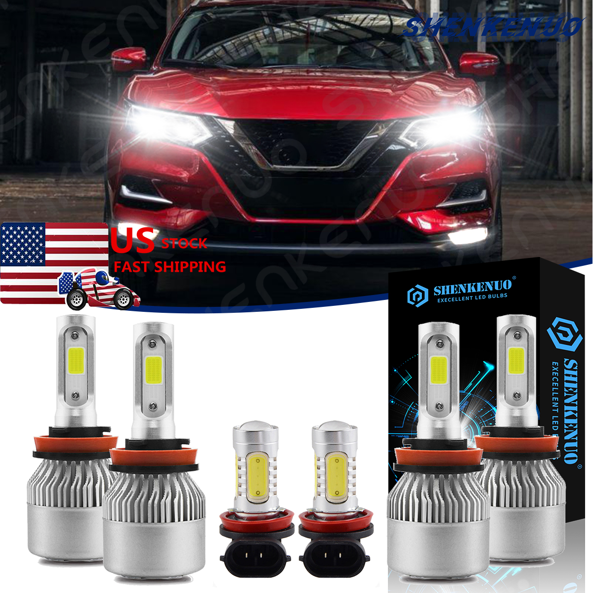 For Nissan Rogue 20142019 LED Headlight High Low + Fog Light Bulbs