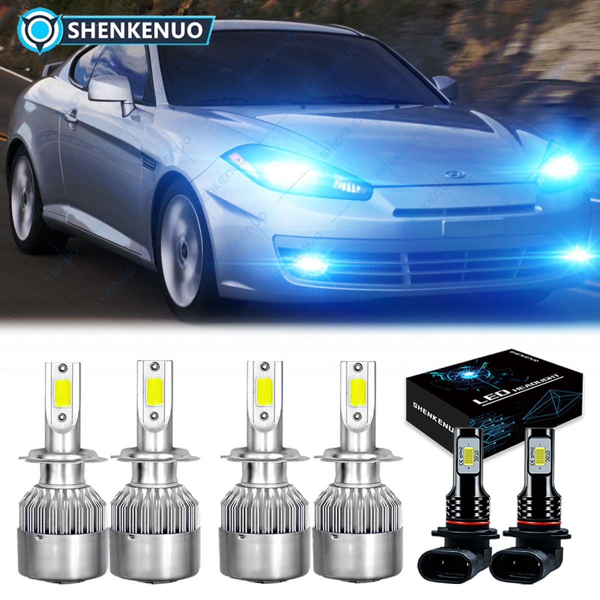 For Hyundai Tiburon 2003 2004 2005 2006 Combo 6x LED Headlight + Fog