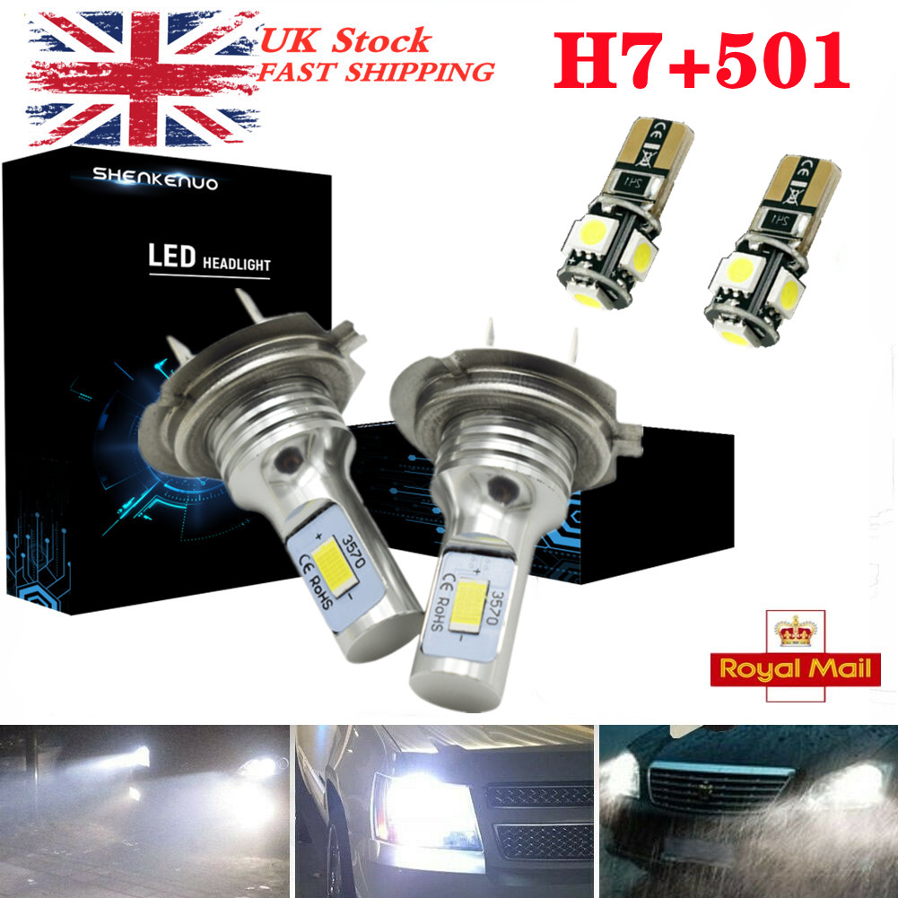 2x COB LED High/Low Beam Conversion Kit H7 Bulbs Super Bright 6000K