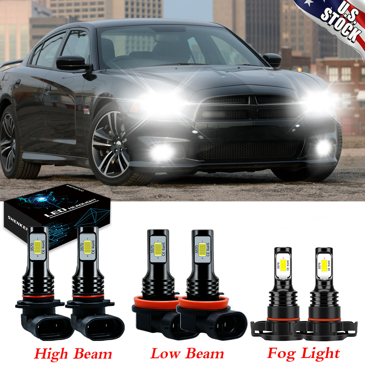 6000K White LED Bulbs For Dodge Charger Fog Lights H16 2-Pack 6000K White LED  Fog Light Bulbs For 2010-2014 Dodge Charger  H16/5202 Type, 100W Fog Lights  For Dodge Ram 1500