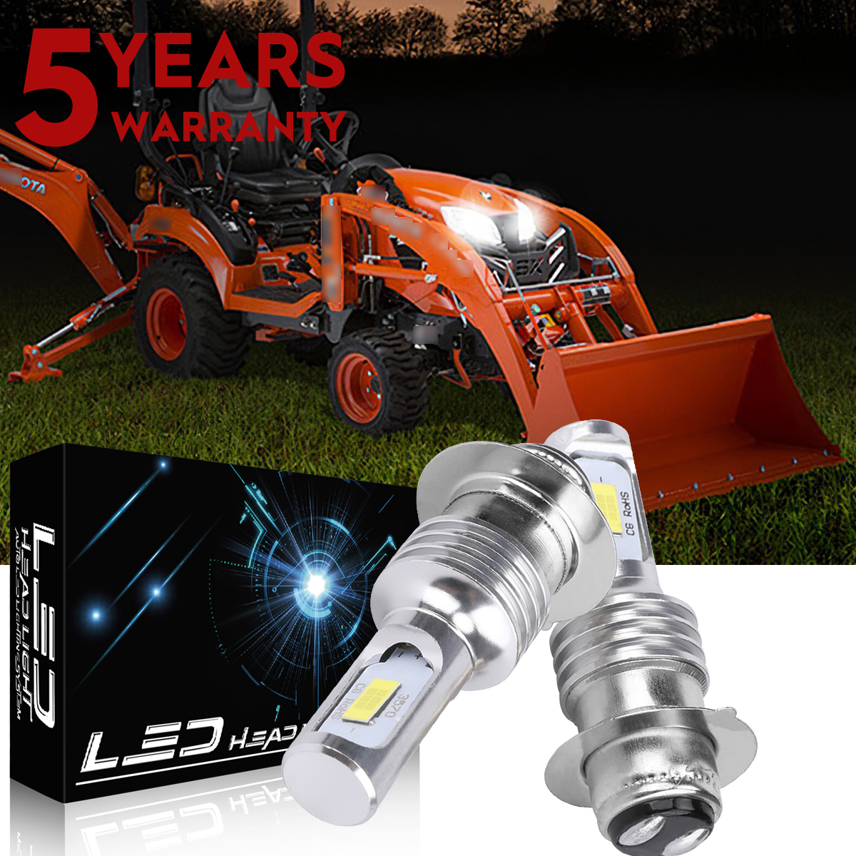 2pc 8000K LED Headlight Bulbs H6M – For Honda TRX700XX & Many ATVs/UTVs – 12V