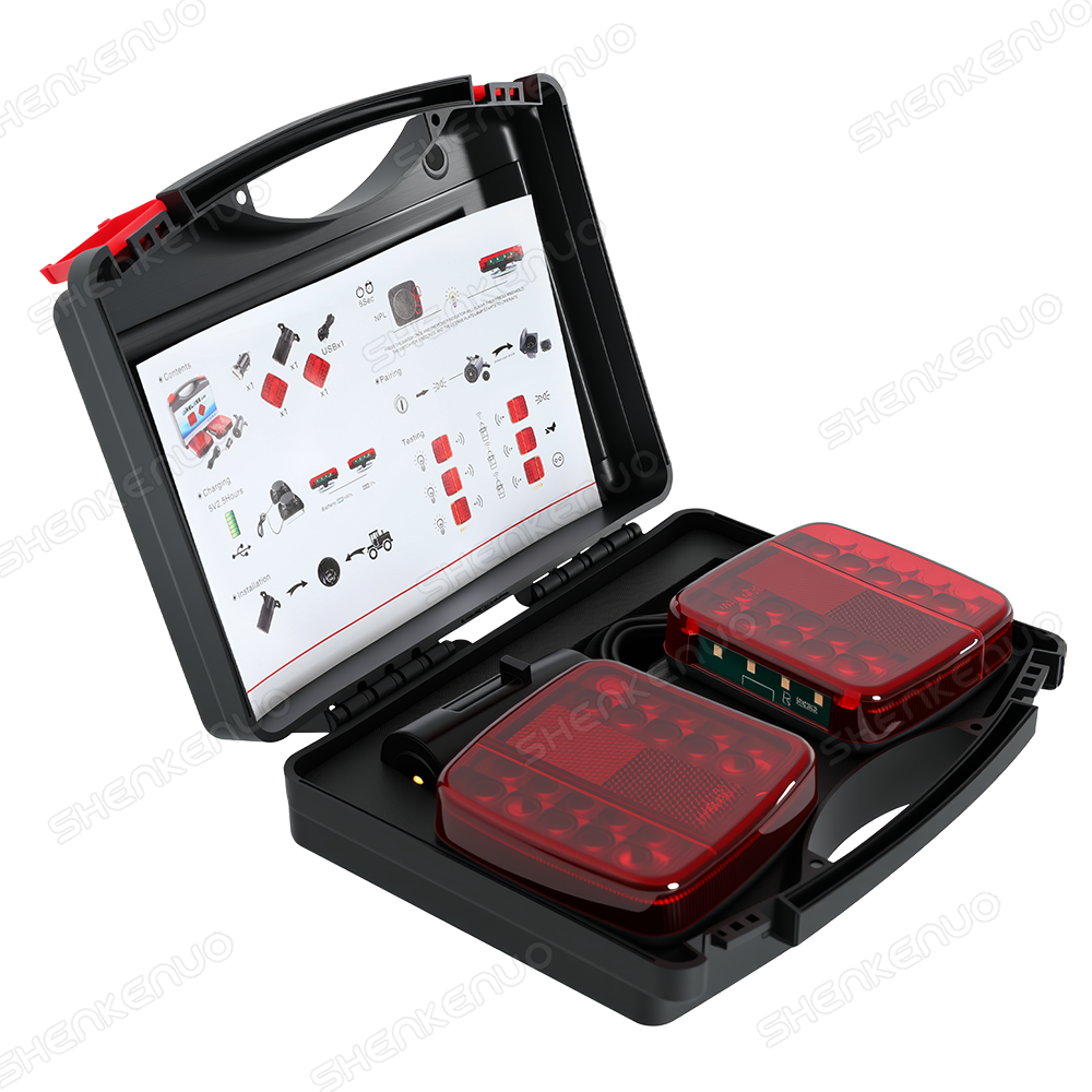 2x 7-Pin LED Magnetic Wireless Trailer Tail Light Kit - Amber/Red, Waterproof