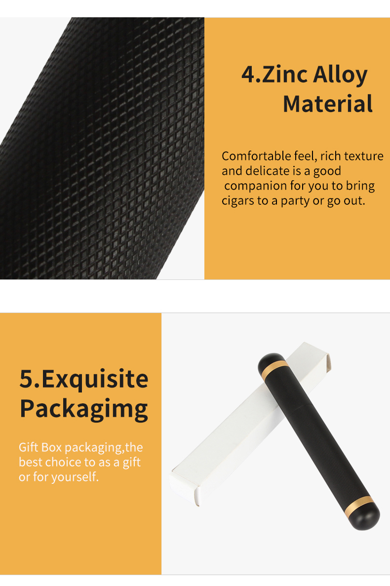 Black Stainless Steel Cigar Tube Case Humidor Box for 1 Cigar Travel Pocket
