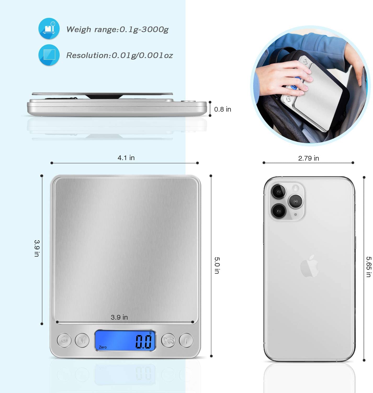 Digital Scale 3000g x 0.1g Jewelry Gold Silver Coin Gram Pocket Size Herb  Grain