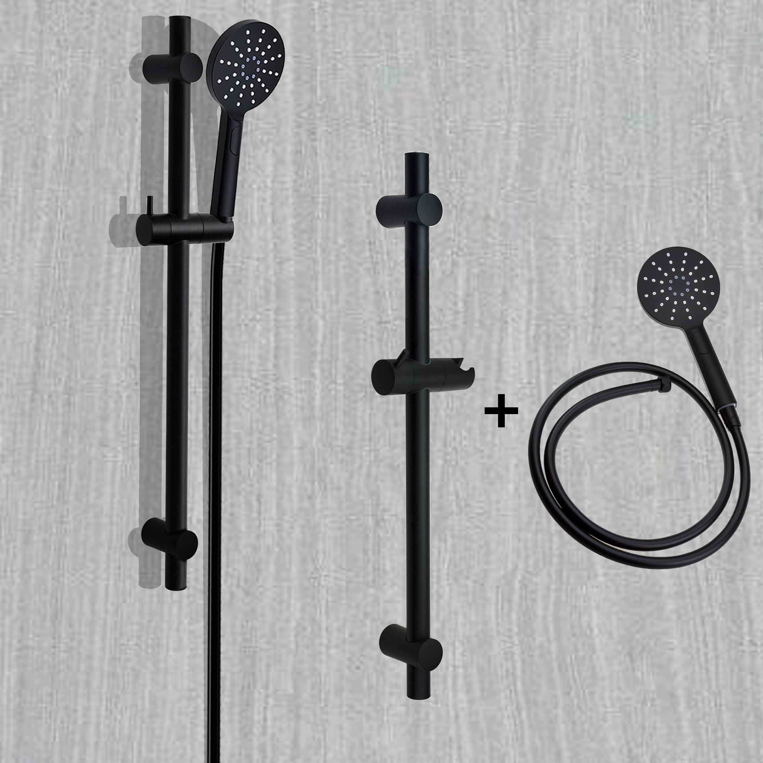 Bathroom Black Round Shower Slider Rail Kit Adjustable Riser 3 Mode