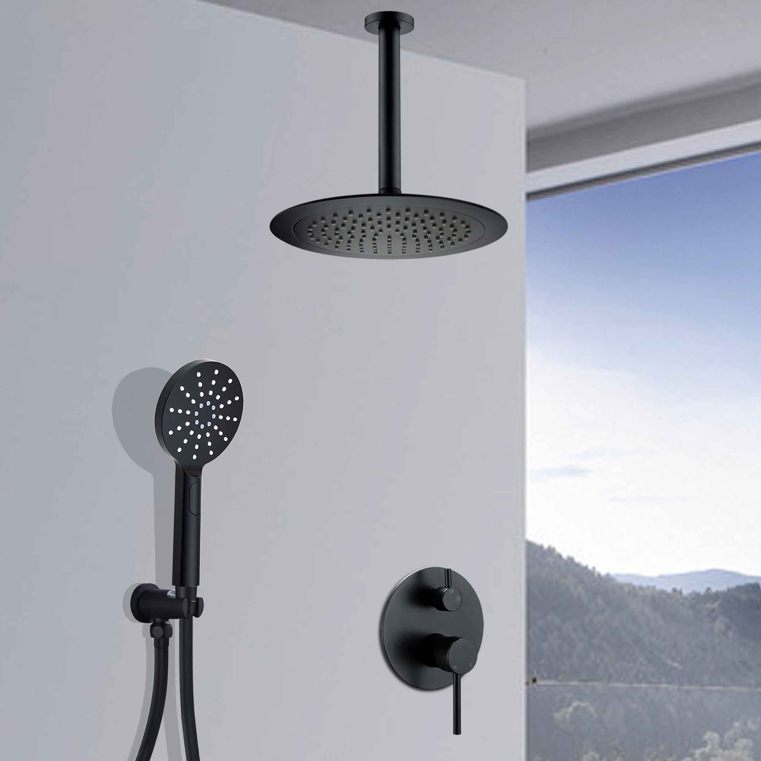 Details About Matte Black Shower Set 9 Rainfall Shower Head Mixer Valve Brass Ceiling Arm