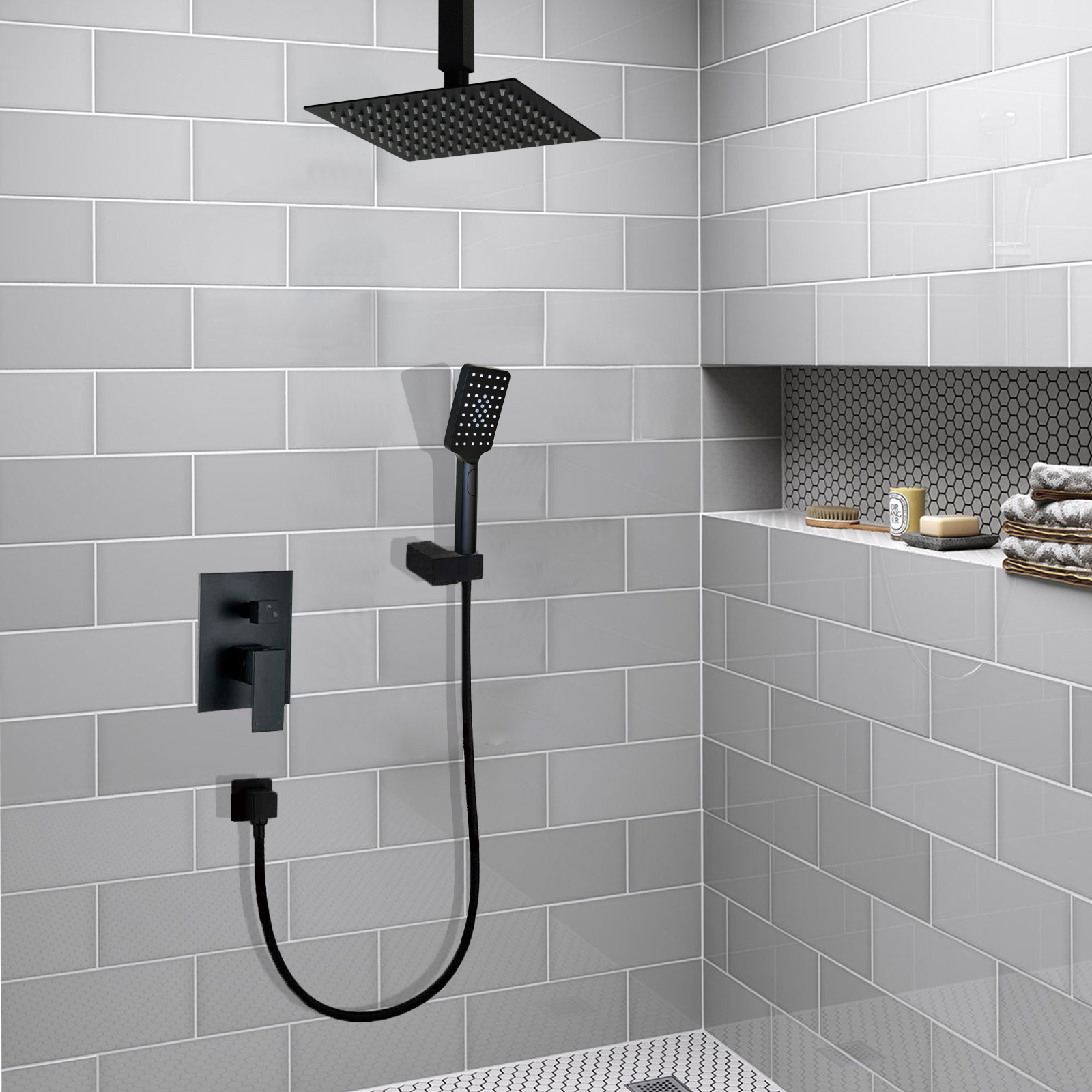 2 Way Concealed Shower Set 8/10/12 Inch SUS Shower Head Brass Ceiling ...